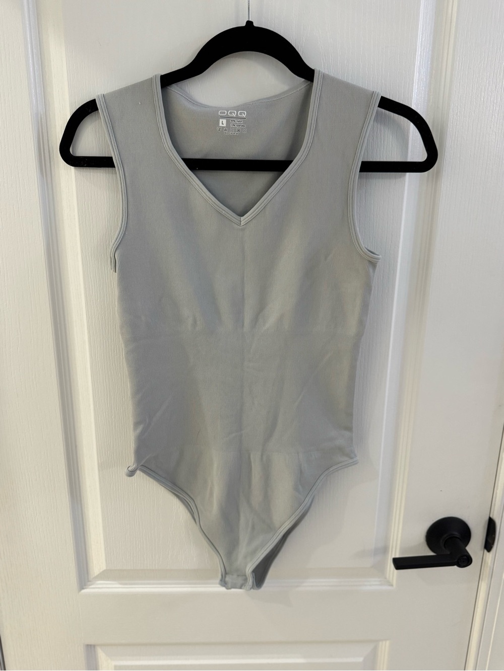 Sleeveless V-Neck Bodysuit in Light Gray - Casual Stretch Fit
